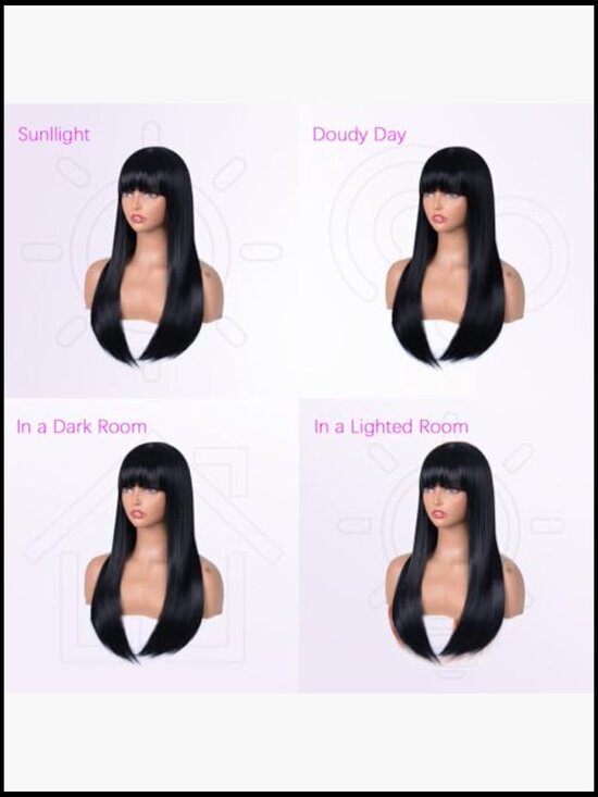 Long Straight Wig with Bangs Heat Resistant Synthetic 24 inch Daily Party main image 5